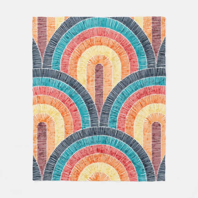 Boho Watercolor Red Teal Orange Rainbow Fleecefilt (Framsidan)