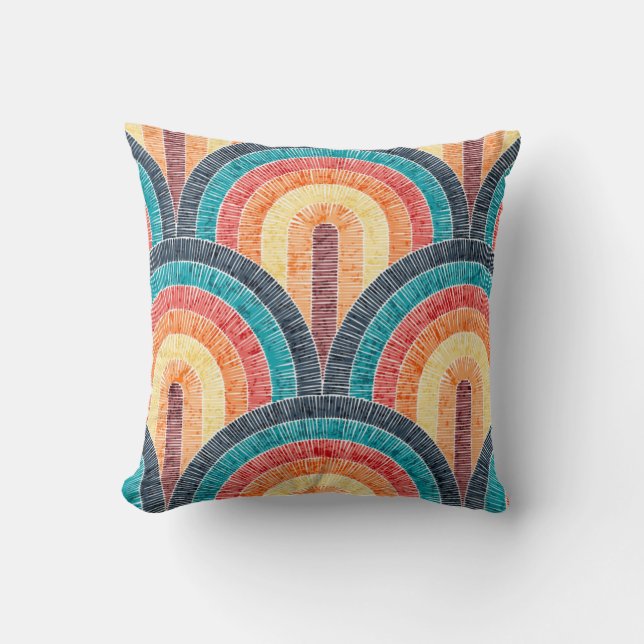 Boho Watercolor Red Teal Orange Rainbow Kudde (Framsida)