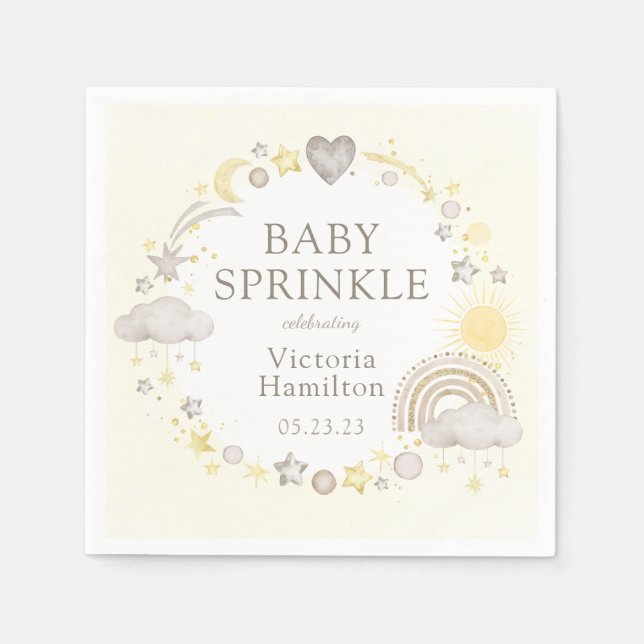 Boho Watercolor Regnbåge Baby Sprinkle Pappersservett (Framsidan)
