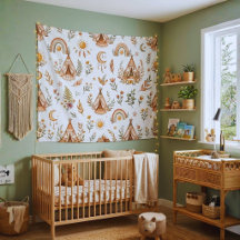 Boho Watercolor Regnbåge Nursery Väggväv