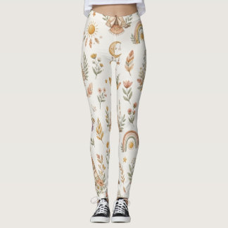 Boho Watercolor Regnbåge Pastell Fleur Leggings