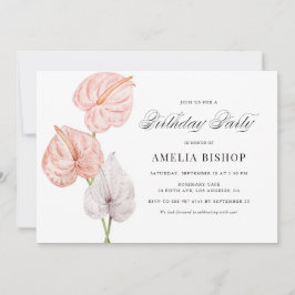 Boho Watercolor Rosa Anthuriums Tropical Birthday Inbjudningar