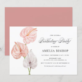 Boho Watercolor Rosa Anthuriums Tropical Birthday Inbjudningar