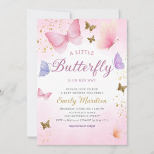 Boho Watercolor rosa Flicka Fjäril Baby Shower Inbjudningar