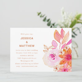 Boho Watercolor Rosa Orange Flowers Chic Bröllop Inbjudningar