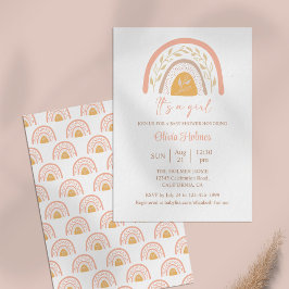 Boho Watercolor Rosa Rainbow Baby Shower Inbjudningar
