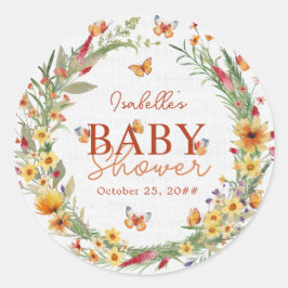 Boho Watercolor Rustic WildblomBaby Shower Runt Klistermärke