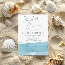 Boho Watercolor Sea Blue Möhippa Inbjudningar