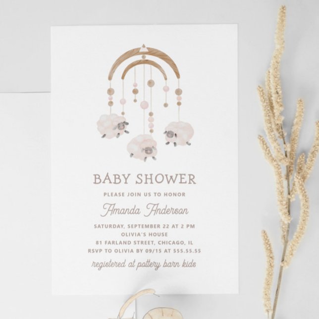 Boho Watercolor Sheep Mobile | Neutralt Baby Showe Inbjudningar (Skapare uppladdad)
