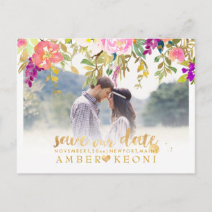 Boho Watercolor Sommar Blommig Spara Datum Meddelande Vykort