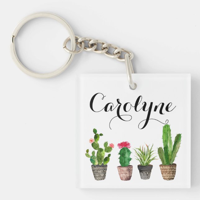 Boho Watercolor Succulations Anpassningsbar Keycha (Framsidan)