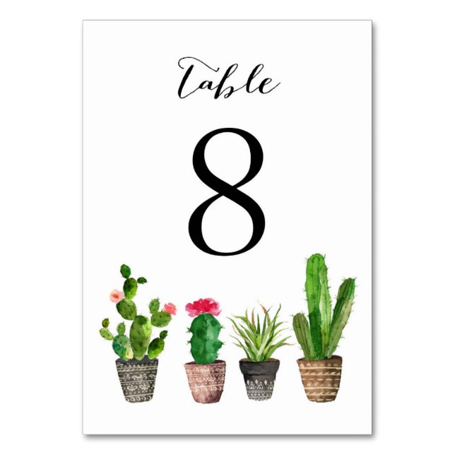 Boho Watercolor Succulations Bordsnummer Card 8 (Framsidan)