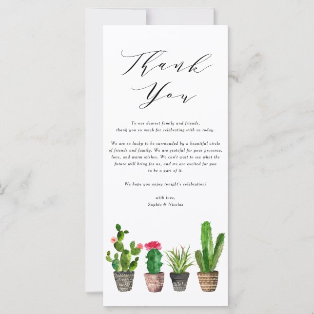 Boho Watercolor Succulations Bröllop - tackkort (Framsida)