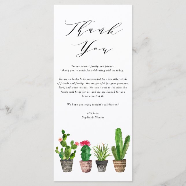 Boho Watercolor Succulations Bröllop - tackkort (Framsida)
