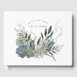Boho Watercolor Succulents Baby Shower Gästböcker