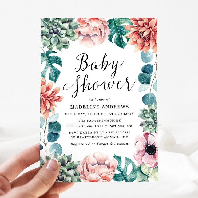 Boho Watercolor Succulents Baby Shower-inbjudan Inbjudningar (Skapare uppladdad)