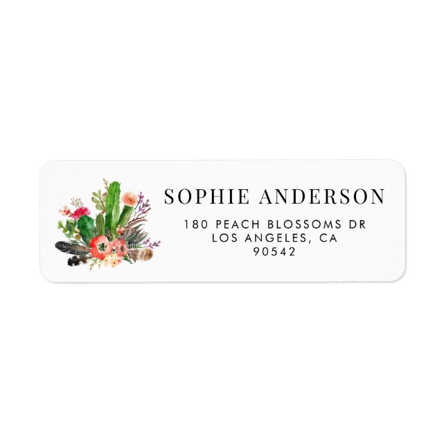 Boho Watercolor Succulents Blommigt Address Label Returadress Etikett (Framsidan)
