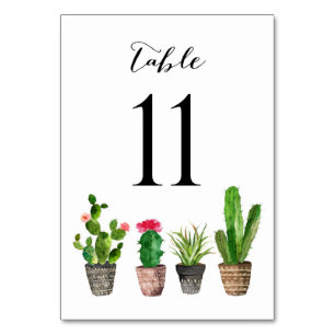 Boho Watercolor Succulents Bordsnummer Card 11