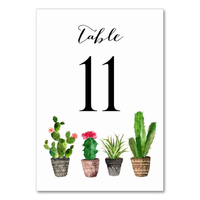 Boho Watercolor Succulents Bordsnummer Card 11 (Framsidan)