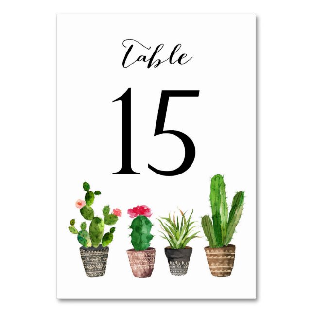 Boho Watercolor Succulents Bordsnummer Card 15 (Framsidan)