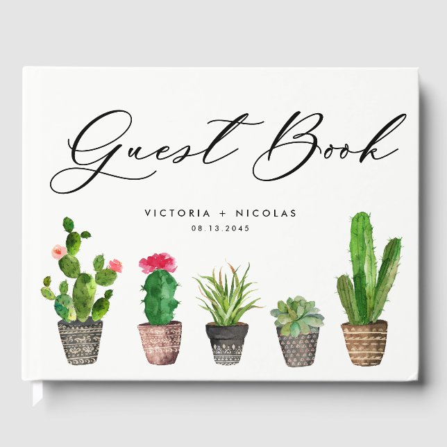 Boho Watercolor Succulents Bröllop Guest Bok (Framsida)