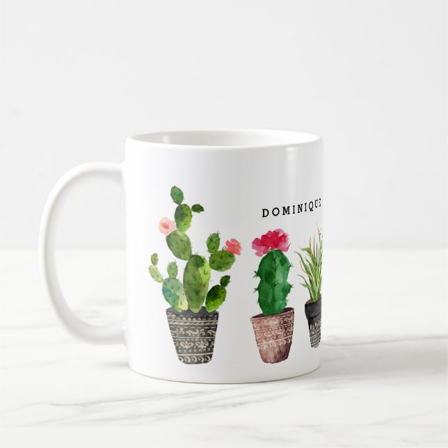 Boho Watercolor Succulents Mönster Personlig Kaffemugg (Vänster)