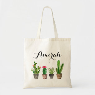Boho Watercolor Succulents Personlig Canvas Tygkasse