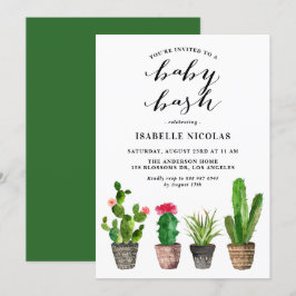 Boho Watercolor Succulents Summer Baby Shower Bash Inbjudningar