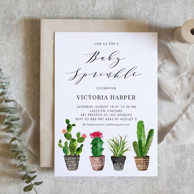 Boho Watercolor Succulents Summer Baby Sprinkle Inbjudningar (Skapare uppladdad)