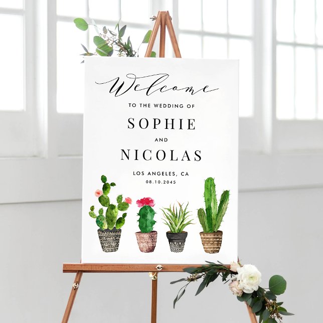 Boho Watercolor Succulents Välkomstskylt Bröllop Poster (Skapare uppladdad)