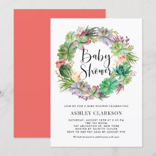 Boho Watercolor Succules WAN Baby Shower Inbjudningar