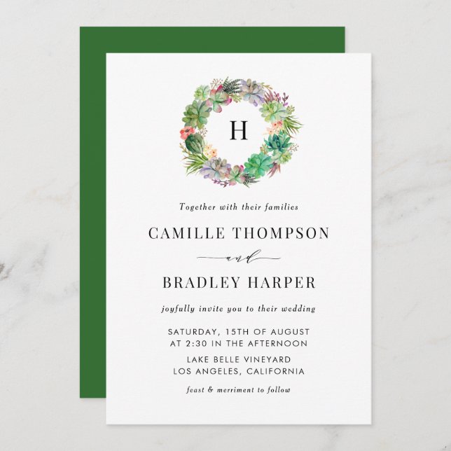 Boho Watercolor Succules Wandeand Blommigt Bröllop Inbjudningar (Fram/baksida)