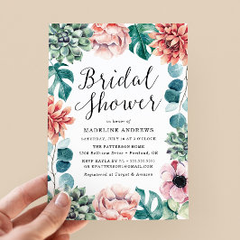 Boho Watercolor Sukkulenter Bröllopsdusch Inbjudningar