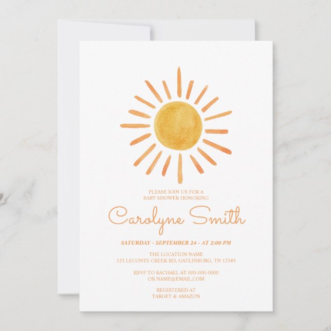 Boho Watercolor Sunshine Baby Shower-inbjudan Inbjudningar (Framsida)