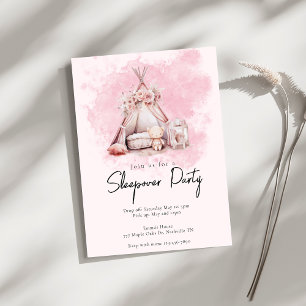Boho Watercolor Teepee Tält Sleepover Party Inbjudningar