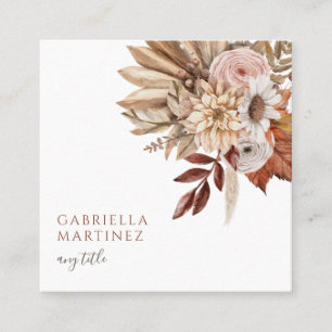 Boho Watercolor Terracotta Blommigt Fyrkantigt Visitkort