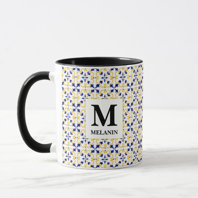 Boho Watercolor Tile Mugg – Anpassat Namn & Monogr (Vänster)