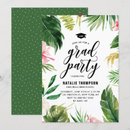 Boho Watercolor Tropical Blommigt Ram Studenten Inbjudningar