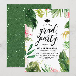 Boho Watercolor Tropical Blommigt Ram Studenten Inbjudningar