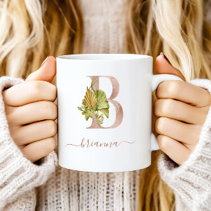 Boho Watercolor Tropisk Monogram Bokstav "B" Kaffemugg