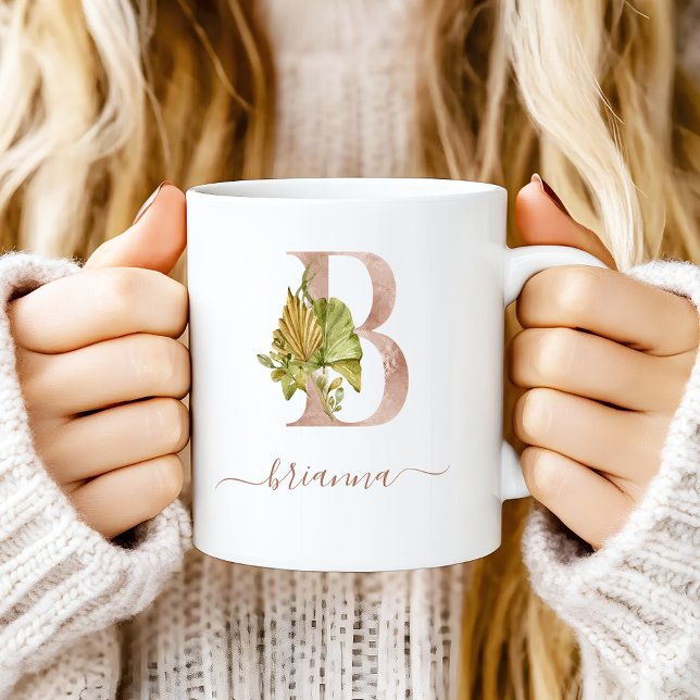 Boho Watercolor Tropisk Monogram Bokstav "B" Kaffemugg (Skapare uppladdad)