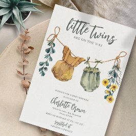 Boho Watercolor Twillingars Baby Shower Inbjudningar