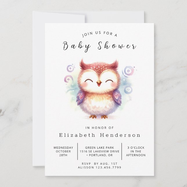 Boho Watercolor Uggla Baby Shower Inbjudningar (Framsida)