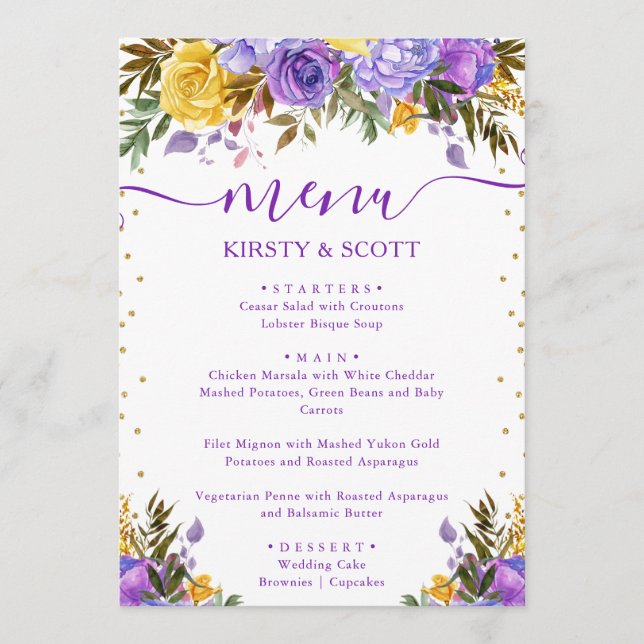 Boho Watercolor Vår blommor Bröllop Menu Meny (Framsida)