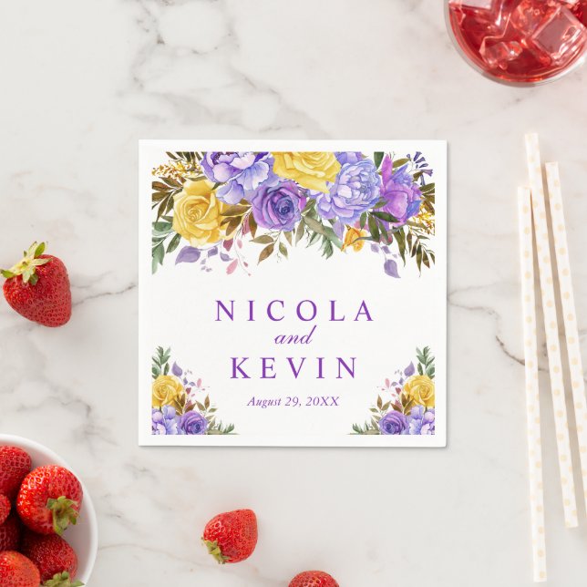 Boho Watercolor Vår blommor Bröllop Pappersservett (Insitu)