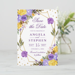 Boho Watercolor Vårblommor Guld Ram Bröllop Spara Datumet