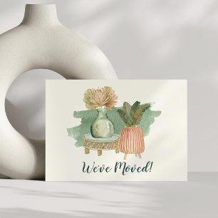 Boho Watercolor Växter Flyttat Ny Hemadress Meddelande