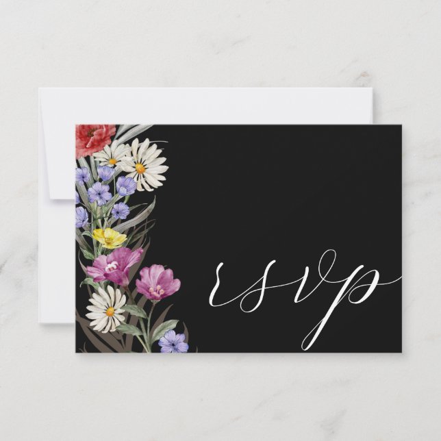 Boho Watercolor Vild Flower & Black Bröllop OSA (Framsida)