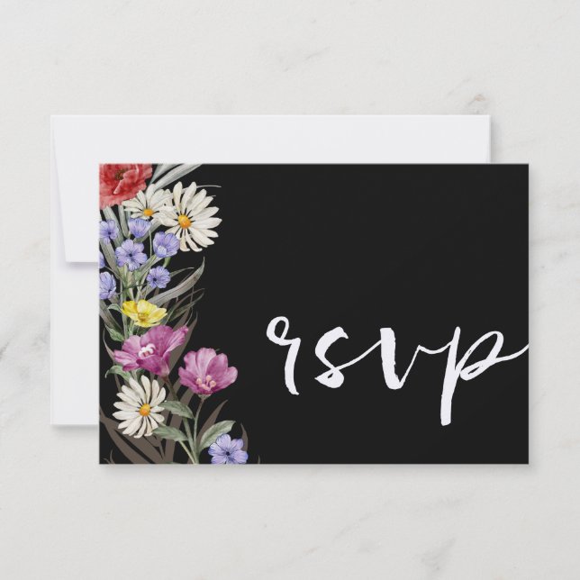Boho Watercolor Vild Flower & Black Bröllop OSA (Framsida)
