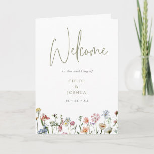 Boho Watercolor Vild Flowers Bröllop Foldat Program